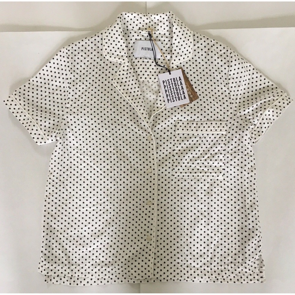 Pistola Morning Star Pajama Shirt Top Women's Sz M Short Sleeve Black & White